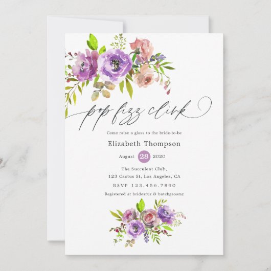 フローラ水色フィズポップ・アートのズインクブライダルシャワー 招待状 (正面)