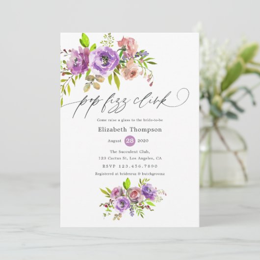 フローラ水色フィズポップ・アートのズインクブライダルシャワー 招待状 (スタンド正面)