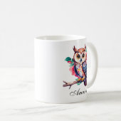 フローラ水色フクロウとバラ コーヒーマグカップ (正面右)