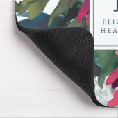 フローラ水色ブルゴーニュ海軍ブルーモノグラム マウスパッド (コーナー)