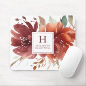 フローラ水色ブルゴーニュ焼きオレンジモノグラム マウスパッド (マウス)