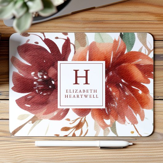 フローラ水色ブルゴーニュ焼きオレンジモノグラム マウスパッド