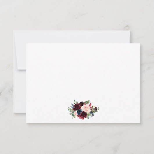 フローラ水色ブルーブルガンディーウェディングRSVP 出欠カード (裏面)