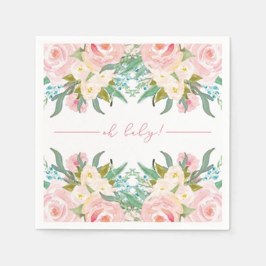 フローラ水色ベビーシャワーカクテルナプキン スタンダードカクテルナプキン (正面)