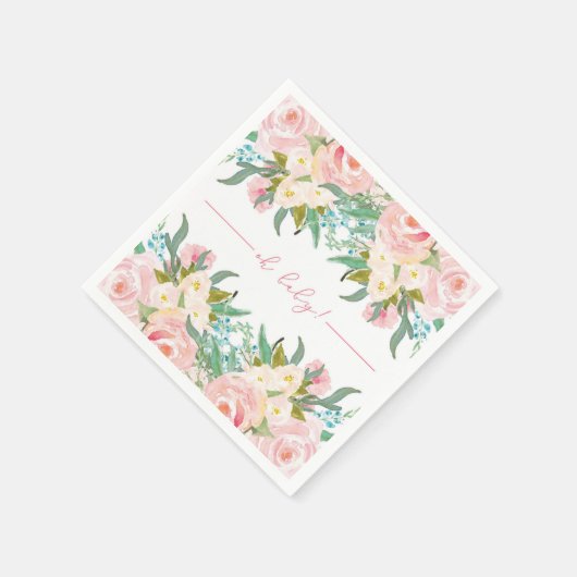 フローラ水色ベビーシャワーカクテルナプキン スタンダードカクテルナプキン (角)