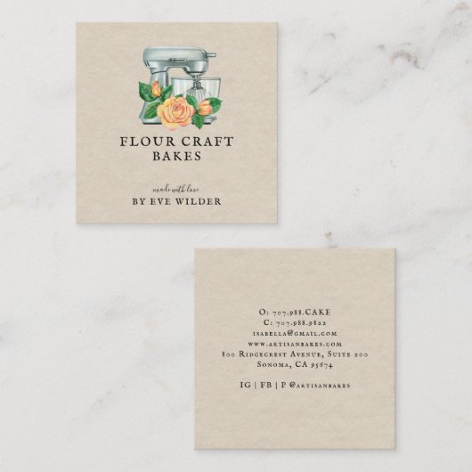 フローラ水色ミキサーベイカーベーカリー名刺 スクエア名刺 (正面/裏面)