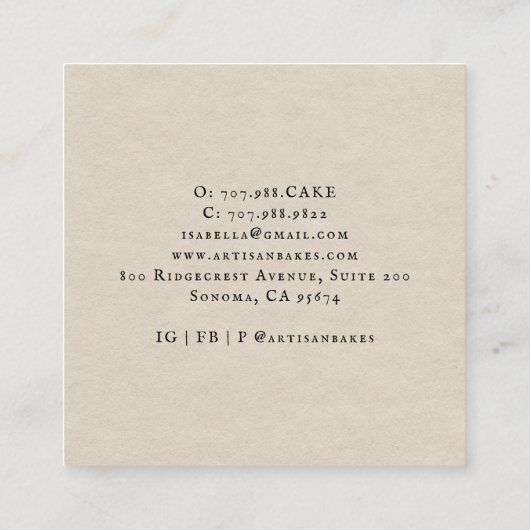 フローラ水色ミキサーベイカーベーカリー名刺 スクエア名刺 (裏面)