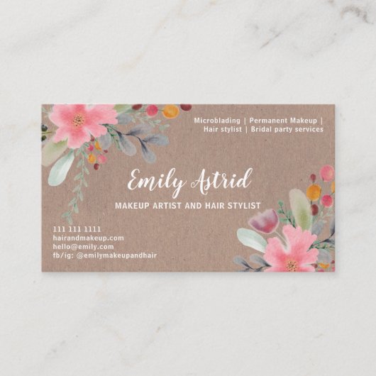 フローラ水色メイクアップヘアクラフトタイポグラフィ 名刺 (正面)