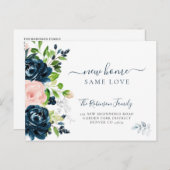 フローラ水色モダン移動 案内ポストカード (正面/裏面)