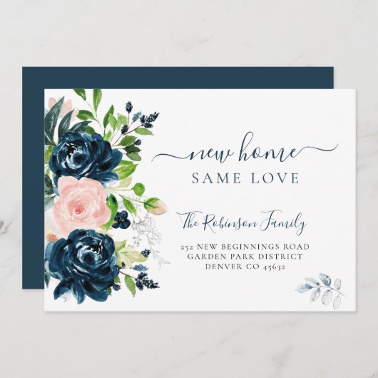 フローラ水色モダン移動 案内状 (正面/裏面)