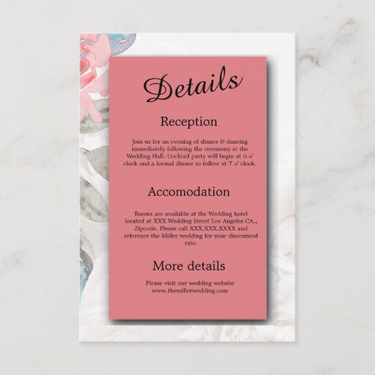 フローラ水色ヤマトフラワーバラ結婚牡丹 エンクロージャーカード (正面)