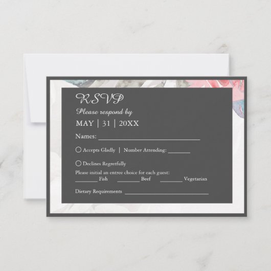 フローラ水色ヤマトフラワーバラ結婚牡丹 出欠カード (正面)