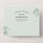 フローラ水色ユーカリ幾何結婚体 オールインワン招待状 (裏面)