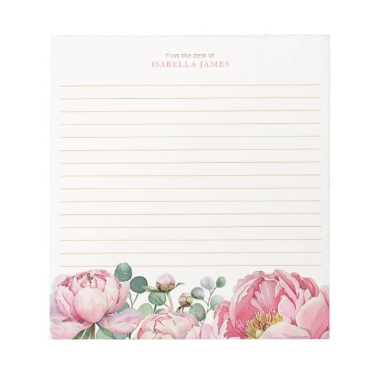 フローラ水色ユーカリ緑パーソナライズされた ノートパッド (正面)