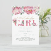 フローラ水色ユーカリ緑パーソナライズされた 招待状 (スタンド正面)