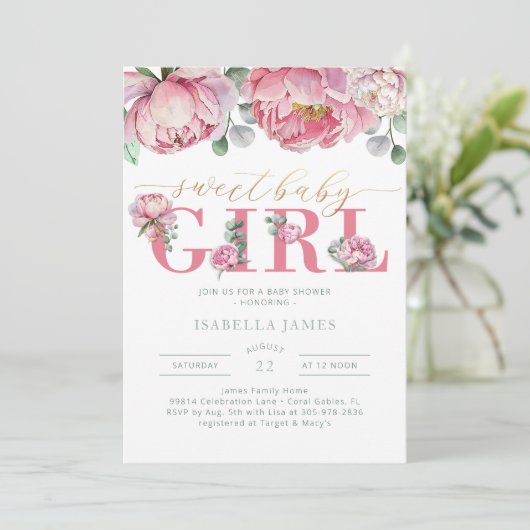 フローラ水色ユーカリ緑パーソナライズされた 招待状 (スタンド正面)