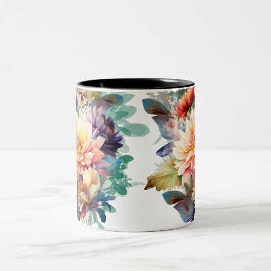 フローラ水色レトロヴィンテージスティームグ ツートーンマグカップ (中央)