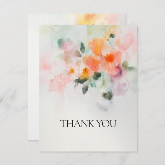 フローラ水色ロマンエレガントチックなカスタムウェディング サンキューカード (正面/裏面)