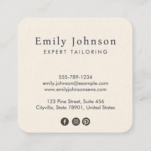 フローラ水色ヴィンテージ裁縫機ファッション スクエア名刺 (裏面)