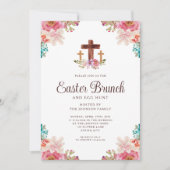 フローラ水色宗教クロスイースターブランチ 招待状 (正面)