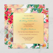 フローラ水色春イベント誕生日金ゴールド 招待状 (正面/裏面)