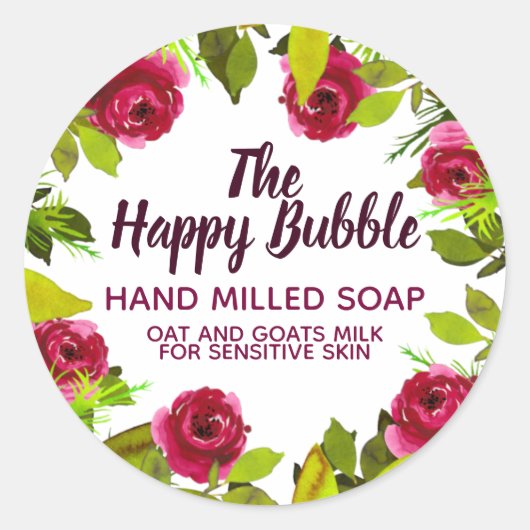 フローラ水色縁ど手作り石鹸ラベル ラウンドシール (正面)
