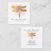 *~*フローラ水色金ゴールドピンクモモトンボ スクエア名刺 (正面/裏面)