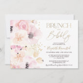 フローラ水色金ゴールドブランチ気泡ブライダルシャワー 招待状 (正面)