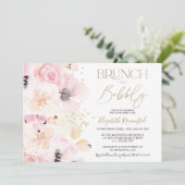 フローラ水色金ゴールドブランチ気泡ブライダルシャワー 招待状 (スタンド正面)