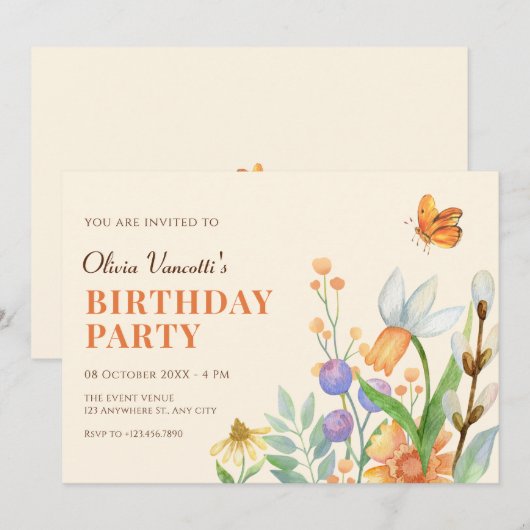 フローラ水色 招待状 (正面/裏面)