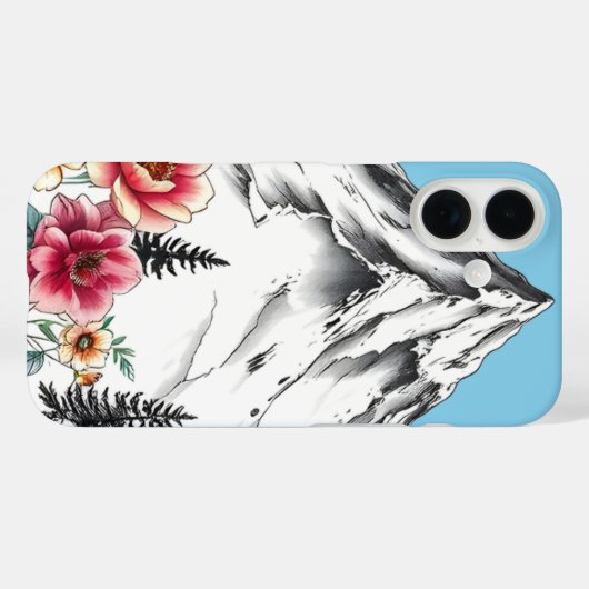 フローラ水色iPhone 16ケース Case-Mate iPhoneケース (裏面 (横))