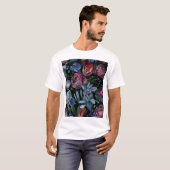 フローラ油パステル:シームレスパターン Tシャツ (正面フル)