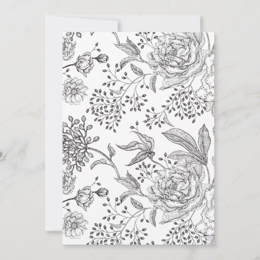 フローラ洗練されたブラックエレガントブライダルシャワー 招待状 (裏面)