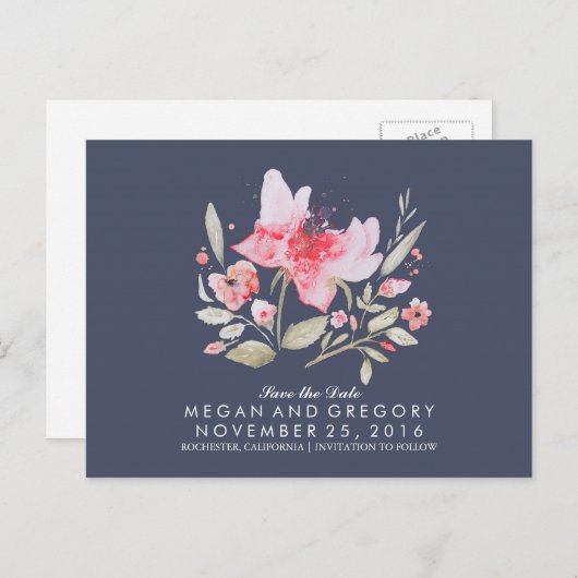 フローラ海軍とピンクの水色は日付を保存 案内ポストカード (正面/裏面)