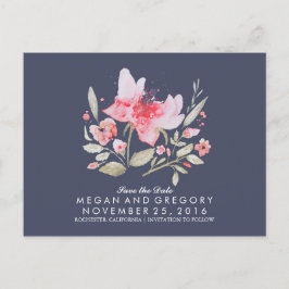 フローラ海軍とピンクの水色は日付を保存 案内ポストカード