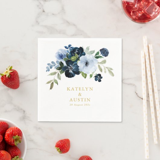 フローラ海軍と金ゴールド結婚ズ スタンダードカクテルナプキン (インサイチュ)