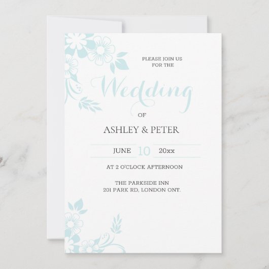 フローラ淡い色のブルー結婚式招待状 招待状 (正面)