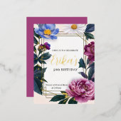 フローラ深いカラー誕生日金箔招待状 箔シーズンポストカード (正面/裏面)