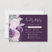 フローラ深いパープルシルバーミールチョイス結婚ズ 出欠カード (正面)
