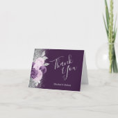 フローラ深いパープルシルバ結婚ーの感謝 カード (正面)
