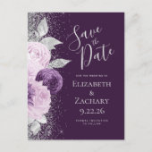 フローラ深いパープルラベンダーシルバーグリッター ポストカード (正面)