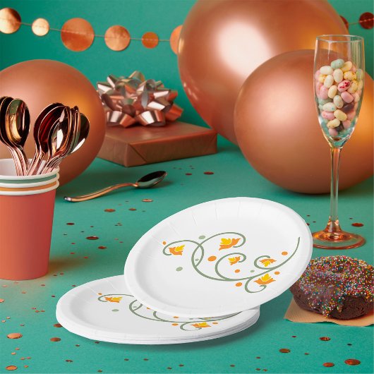 フローラ渦巻きパターン（オレンジと黄色の花） ペーパープレート