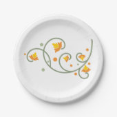 フローラ渦巻きパターン（オレンジと黄色の花） ペーパープレート (正面)