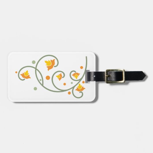 フローラ渦巻きパターン（オレンジと黄色の花） ラゲッジタグ (正面横)