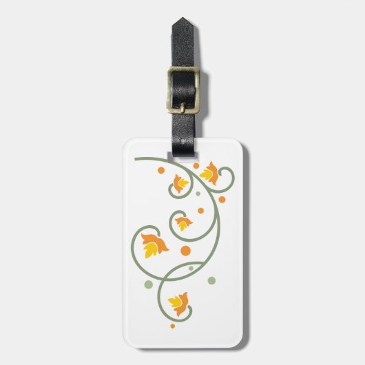 フローラ渦巻きパターン（オレンジと黄色の花） ラゲッジタグ (正面縦)