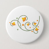 フローラ渦巻きパターン(オレンジと黄色の花) 缶バッジ (正面)