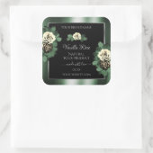フローラ濃い緑の黒い製品ラベルリーフバラ スクエアシール (バッグ)