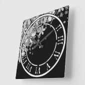 フローラ濃花グリッター銀エレガント黒g スクエア壁時計 (傾斜)