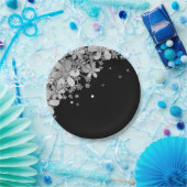 フローラ濃花グリッター銀エレガント黒g ペーパープレート (パーティー)