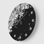 フローラ濃花グリッター銀エレガント黒g ラージ壁時計 (傾斜)